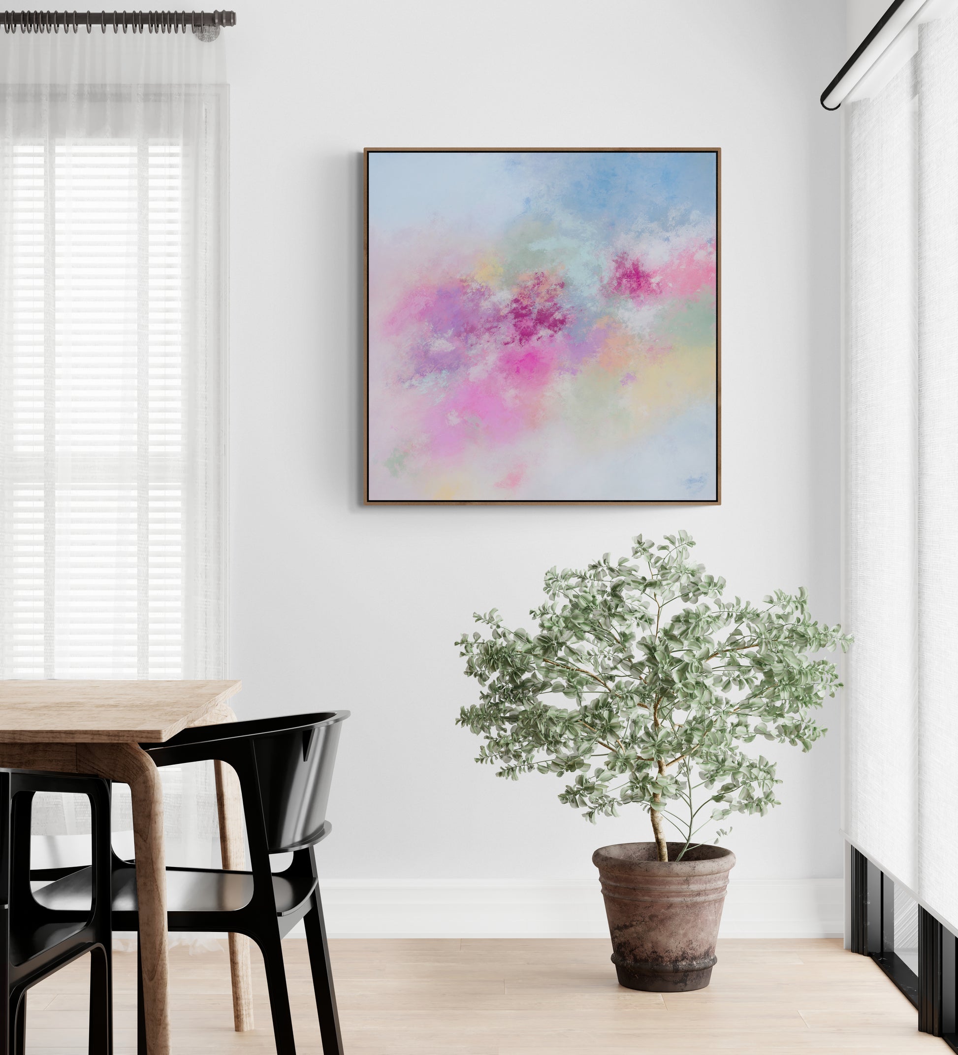 "Introducing 'Autumn,' a dreamy, flowy painting featuring soft pastel colors with darker accents. This piece captures the essence of the season, blending gentle hues and rich tones in a harmonious dance."