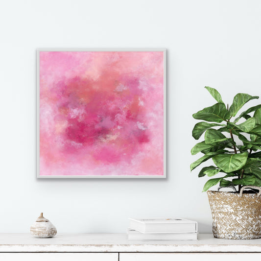 "Love Letter" is dreamy and soft, with layers of pinks, reds, whites, and creams. It feels like a gentle expression of love, full of light and warmth.