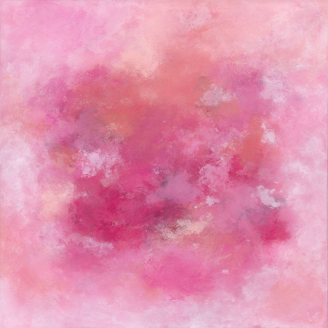 "Love Letter" is dreamy and soft, with layers of pinks, reds, whites, and creams. It feels like a gentle expression of love, full of light and warmth.