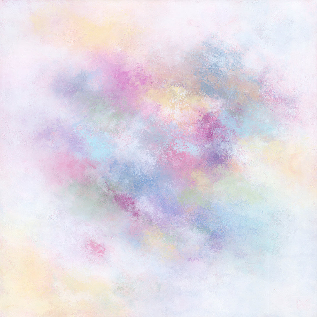 "Glimmer" is a soft yet luminous piece, capturing the fleeting beauty of light in motion. With a delicate pastel palette and a gentle diagonal flow, it shimmers with a quiet radiance, like a fleeting glimmer dancing across the surface. ✨